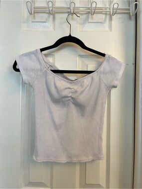 Cotton On Light white Ribbed Crop Top with Front Ruching